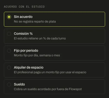 Sección Acuerdo con el estudio con los cinco tipos de acuerdo